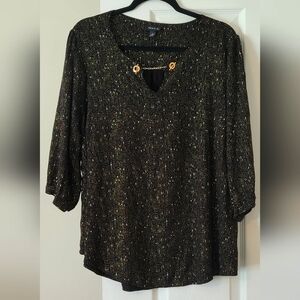 Torrid Black With Gold Flecks Blouse 3/4 Sleeve Size 3